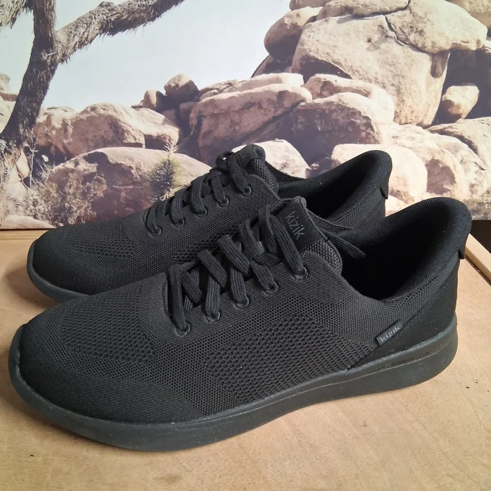 Kizik Lima Hands-Free Sneakers Mens 11 W wide Triple Black Knit Shoes Slip On
